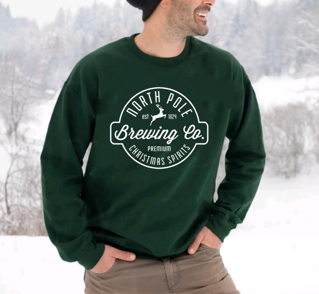 Mens North Pole Brewing Company Green Crewneck
