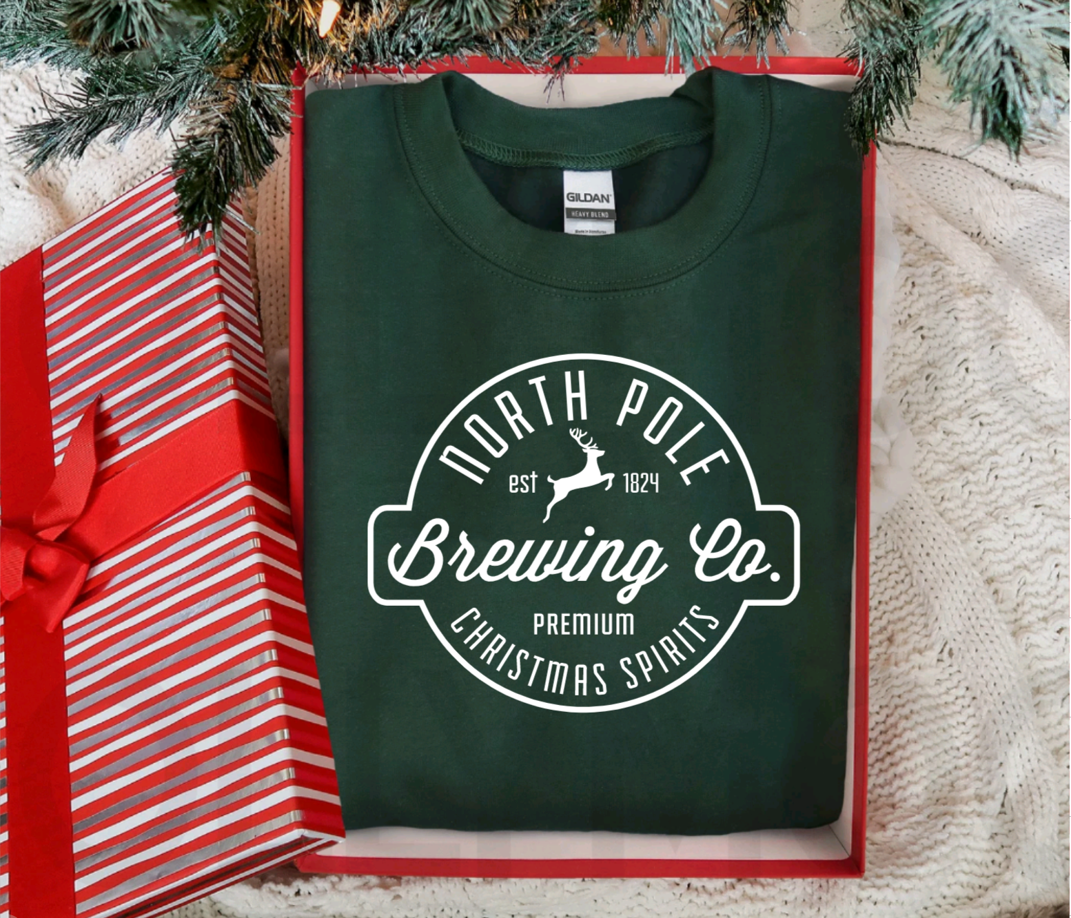 Mens North Pole Brewing Company Green Crewneck