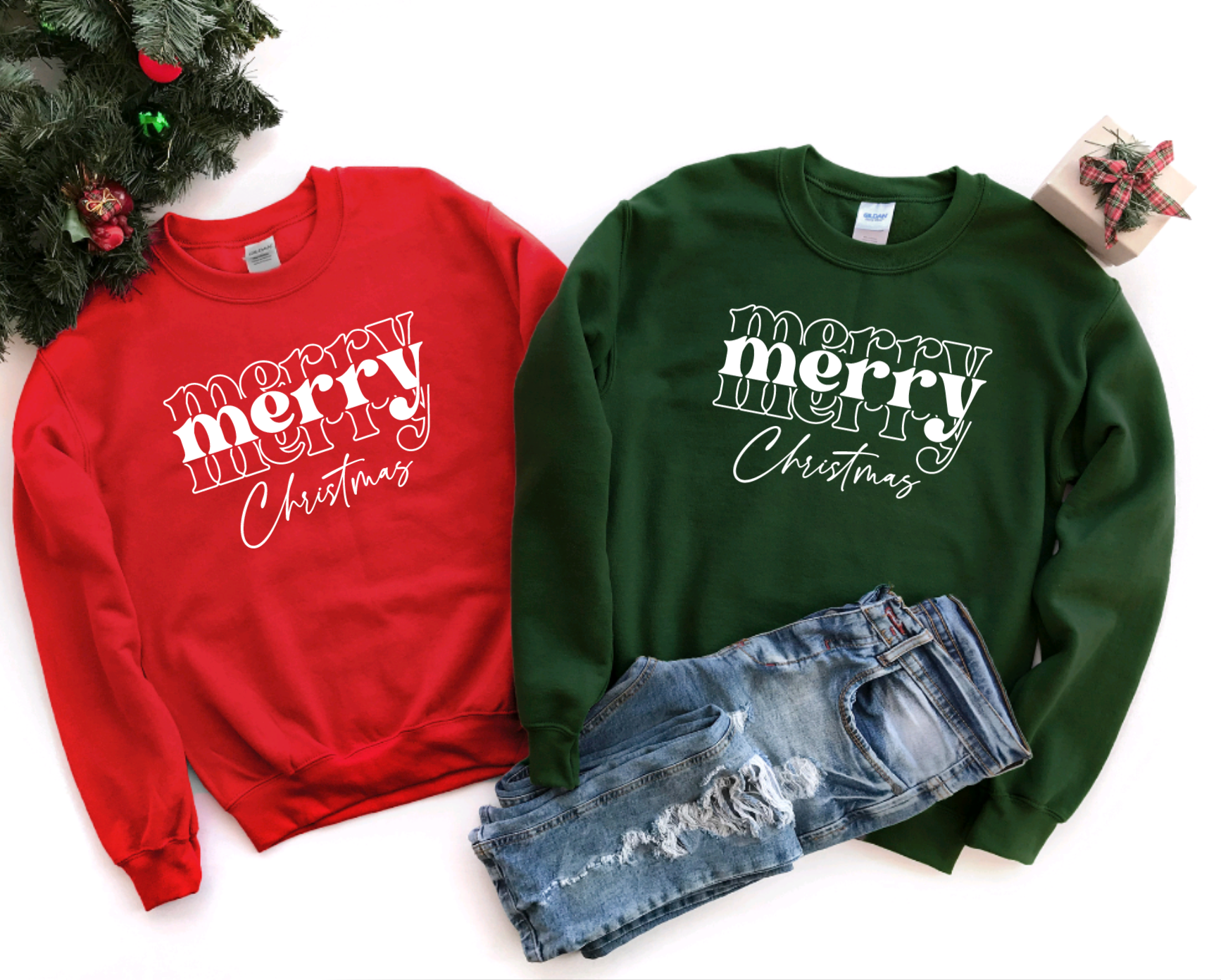 Merry Christmas Retro Red or Green Crewneck