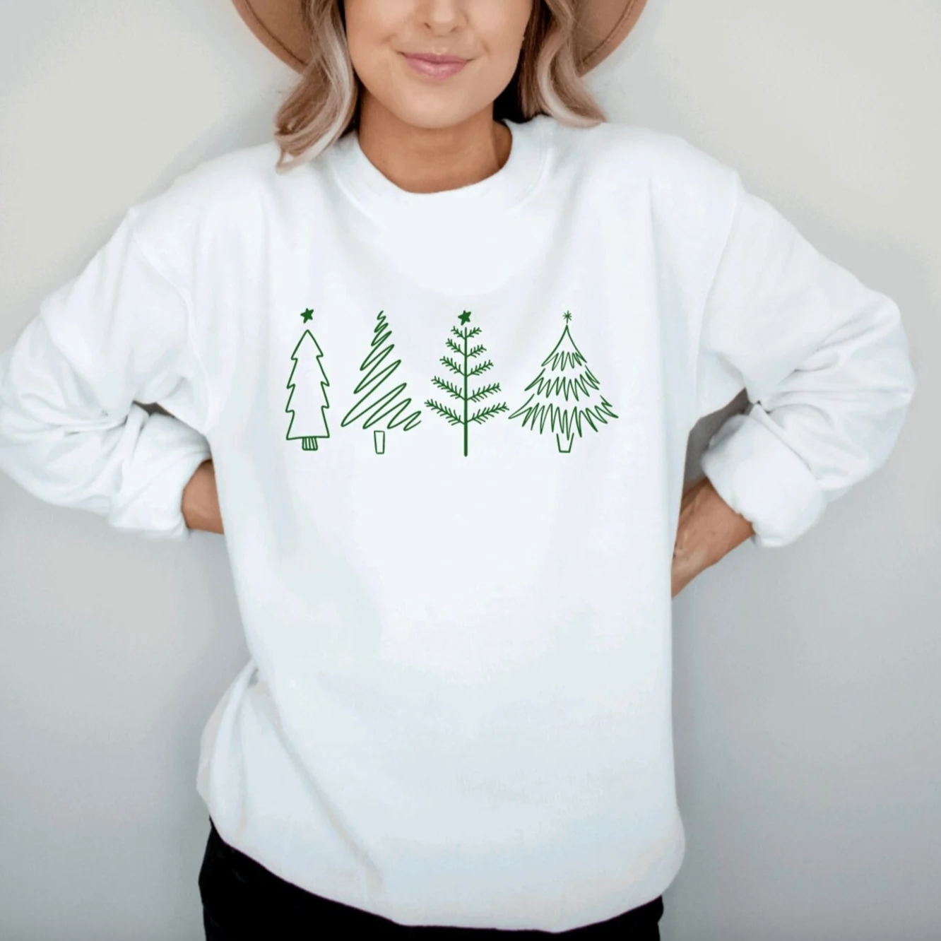 Simplistic Christmas Tree White Crewneck