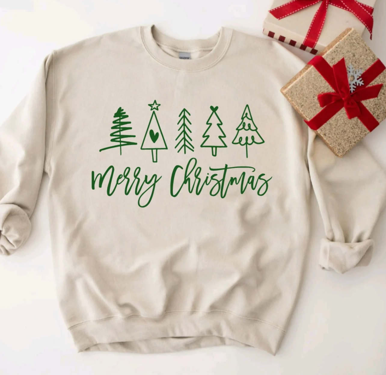 Merry Christmas Tree Tan Crewneck