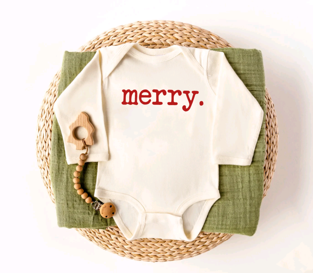 Merry Vintage Natural Christmas Bodysuit for Babies