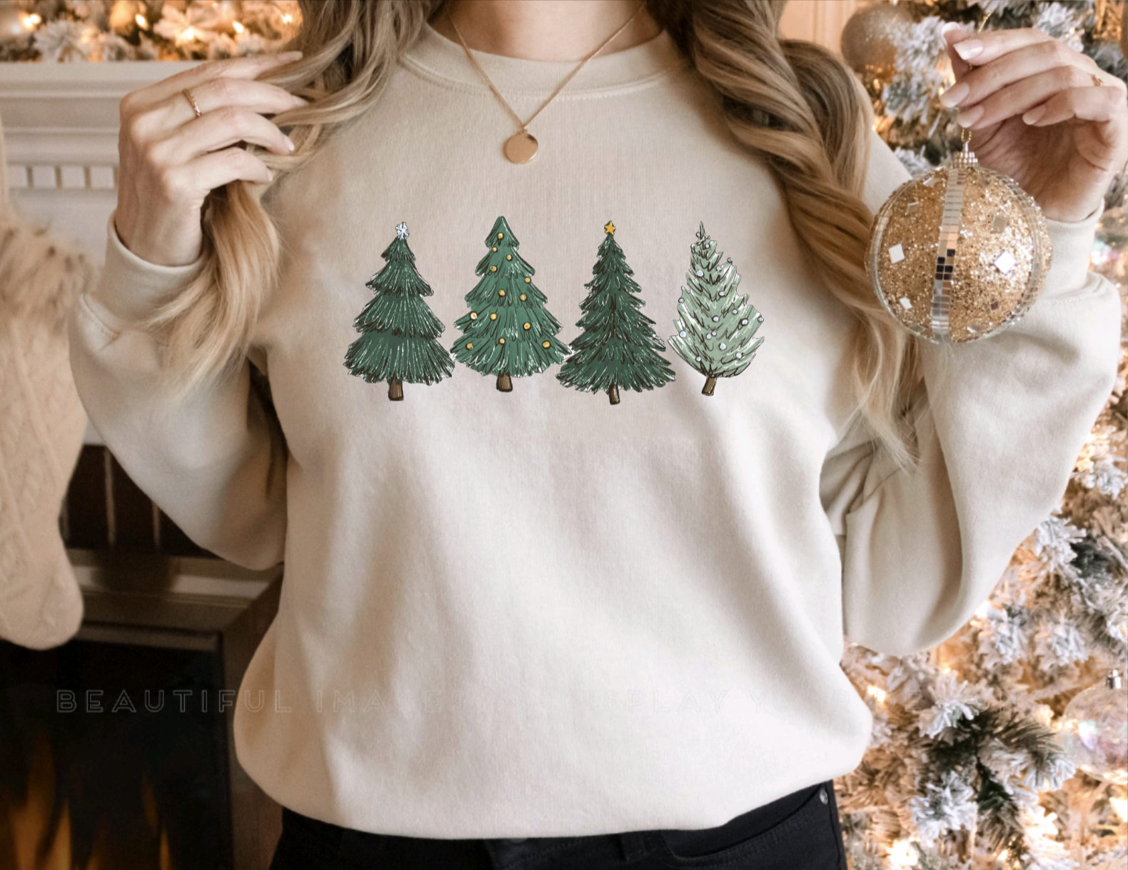 Christmas Tree Tan Christmas Crewneck