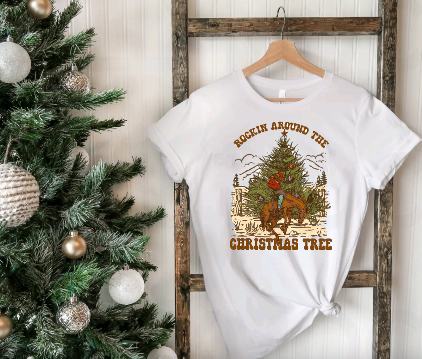 Rockin Around the Christmas Tree Country White Tee
