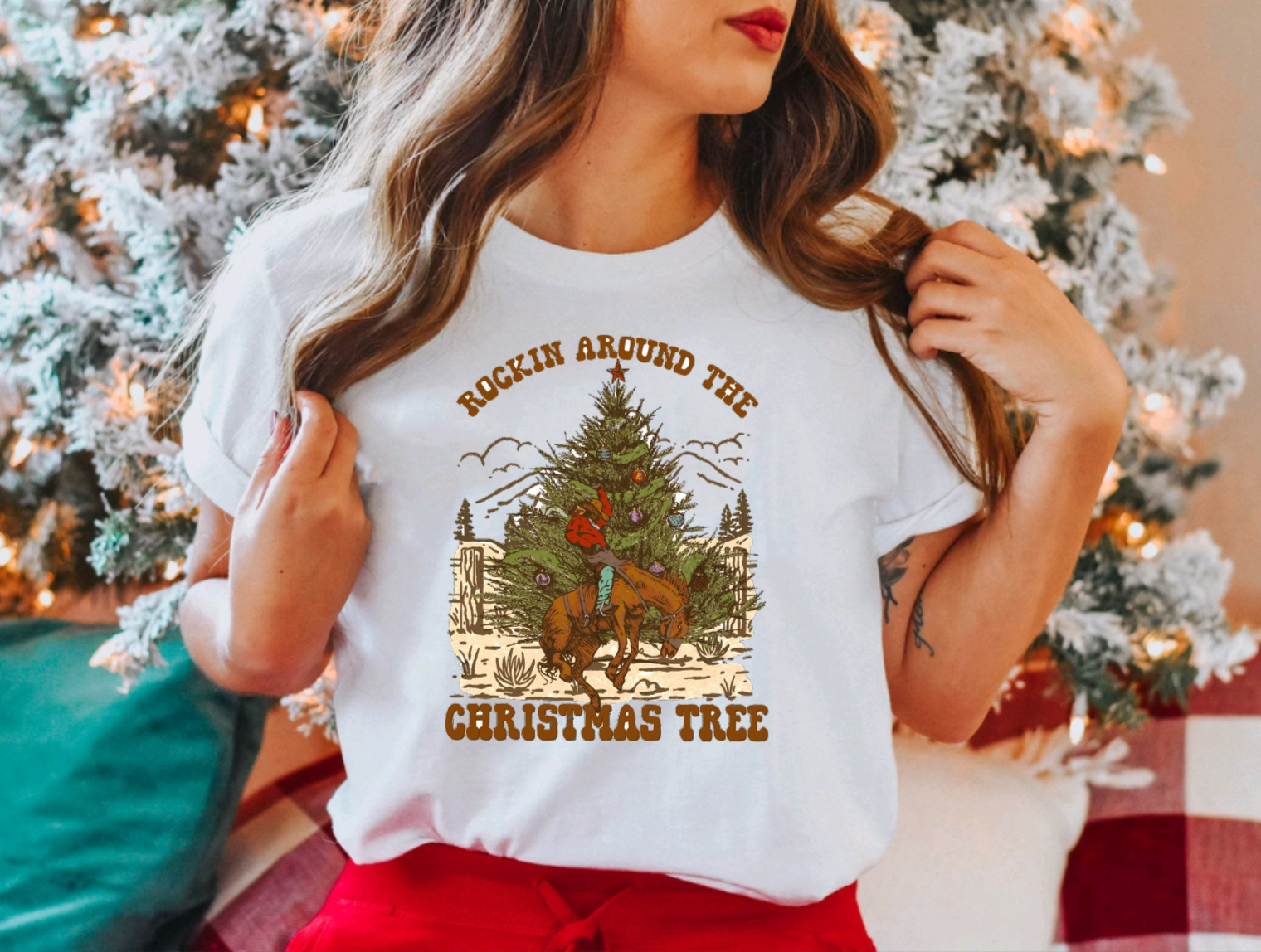 Rockin Around the Christmas Tree Country White Tee