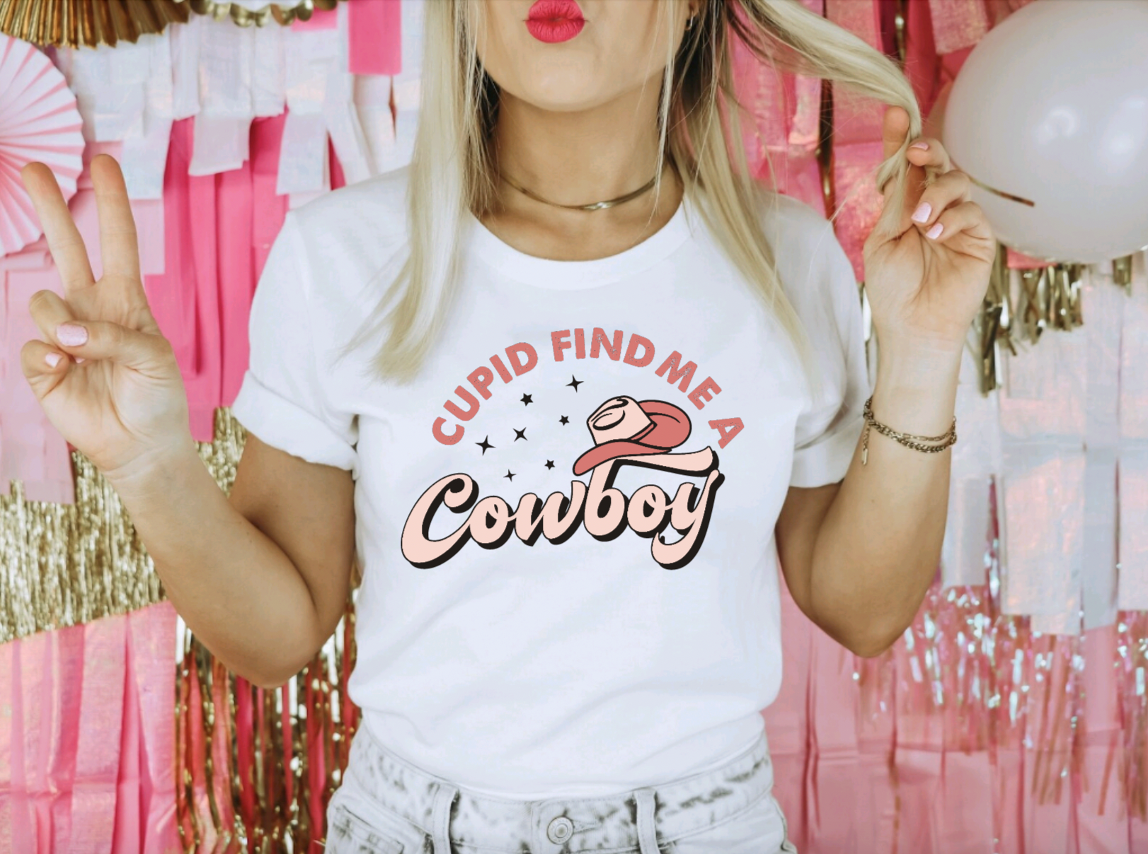Cupid Find Me a Cowboy White Valentines Day Tee
