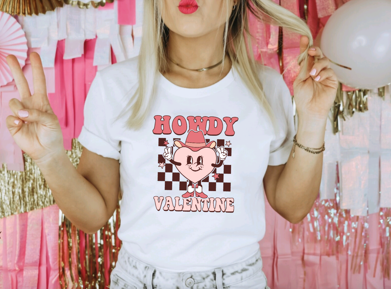 Howdy Country Valentines Day White Tee