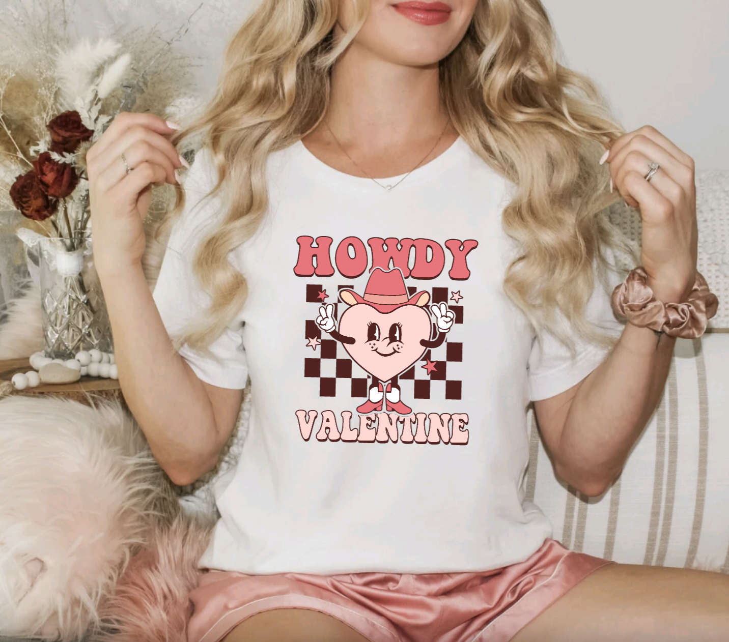 Howdy Country Valentines Day White Tee