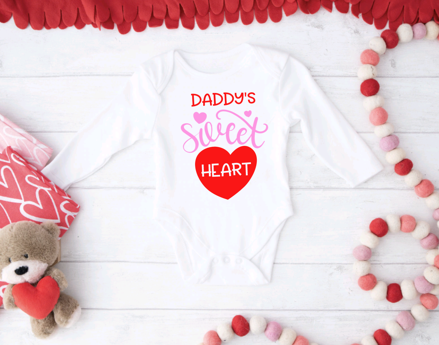 Daddy's Little Valentine White Long Sleeve Bodysuit