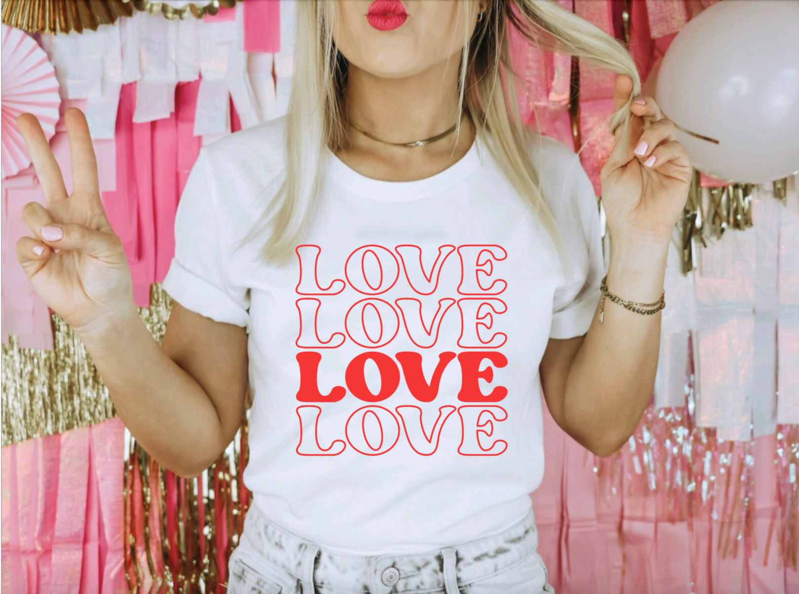 Love Retro Valentines Day White Tee