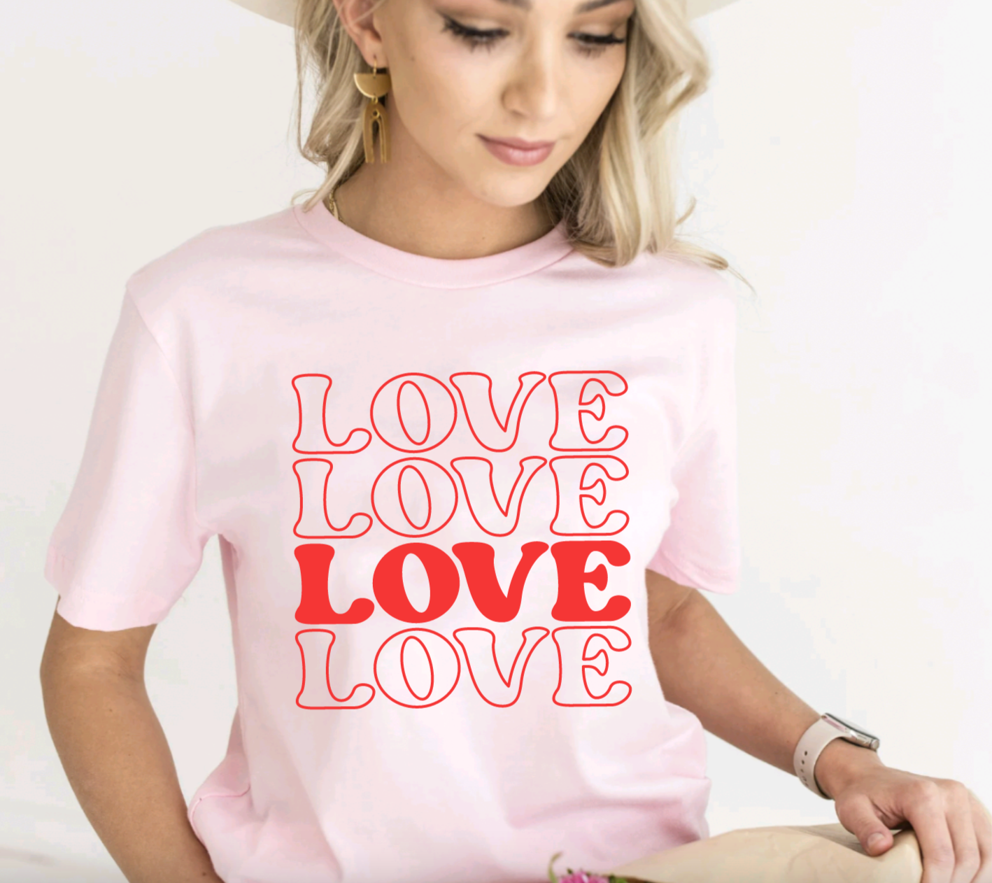 Love Retro Valentines Day White Tee