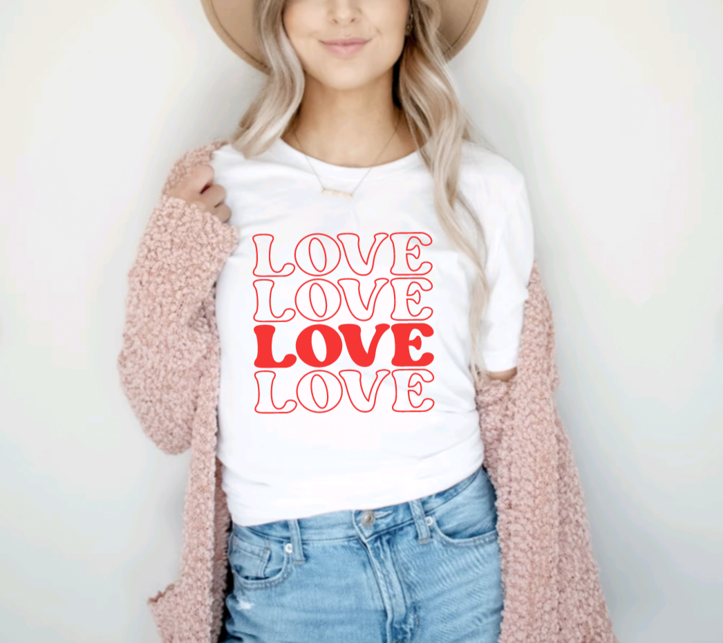 Love Retro Valentines Day White Tee