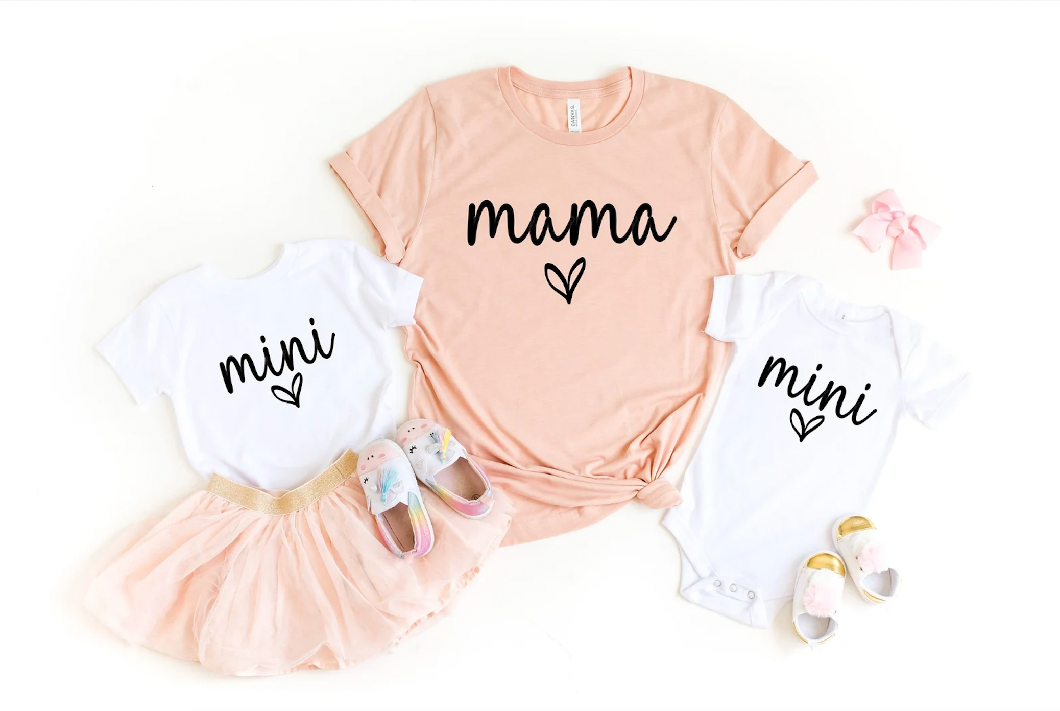 Mama and Mini Matching Peach and White Tees