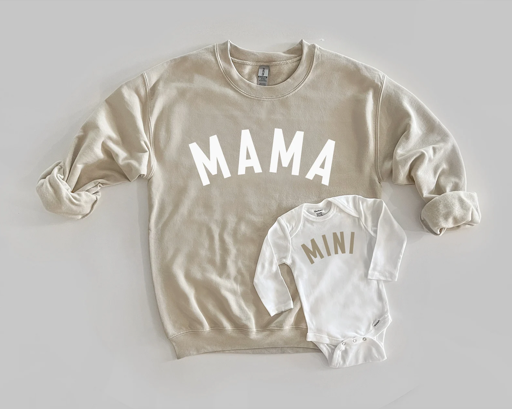 Tan Mama and Mini Matching Long Sleeve Crewneck and Long Sleeve T-Shirt or Bodysuit