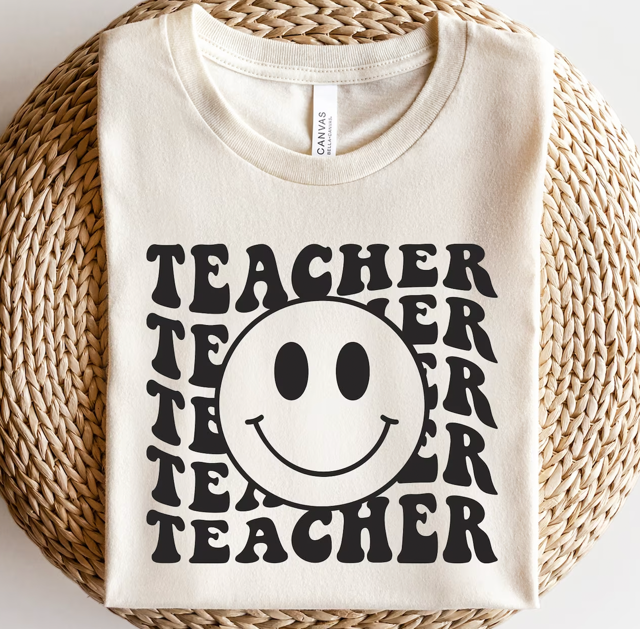 Retro Teacher Smiley Face Tan Shirt
