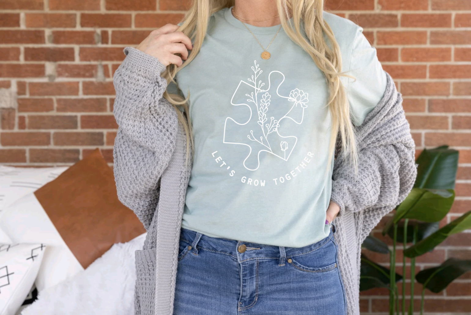 Lets Grow Together Dusty Blue Teaching Shirt