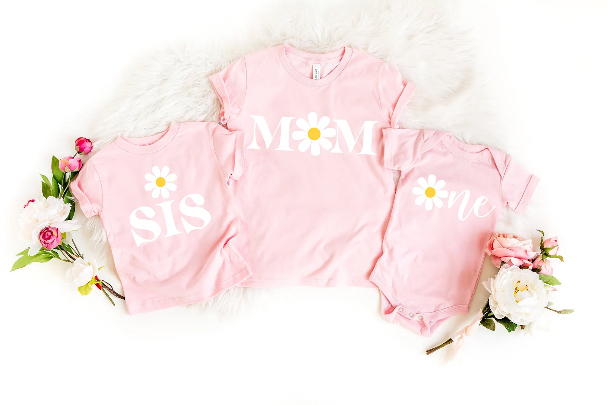 First Birthday Daisy Flower Matching Pink Tee