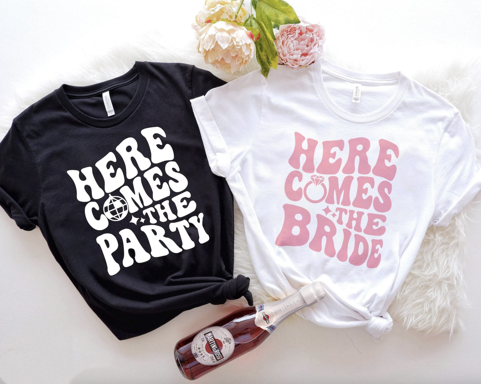 Here Comes the Bride Here Comes the Party Retro Matching Bachelorette Shirts