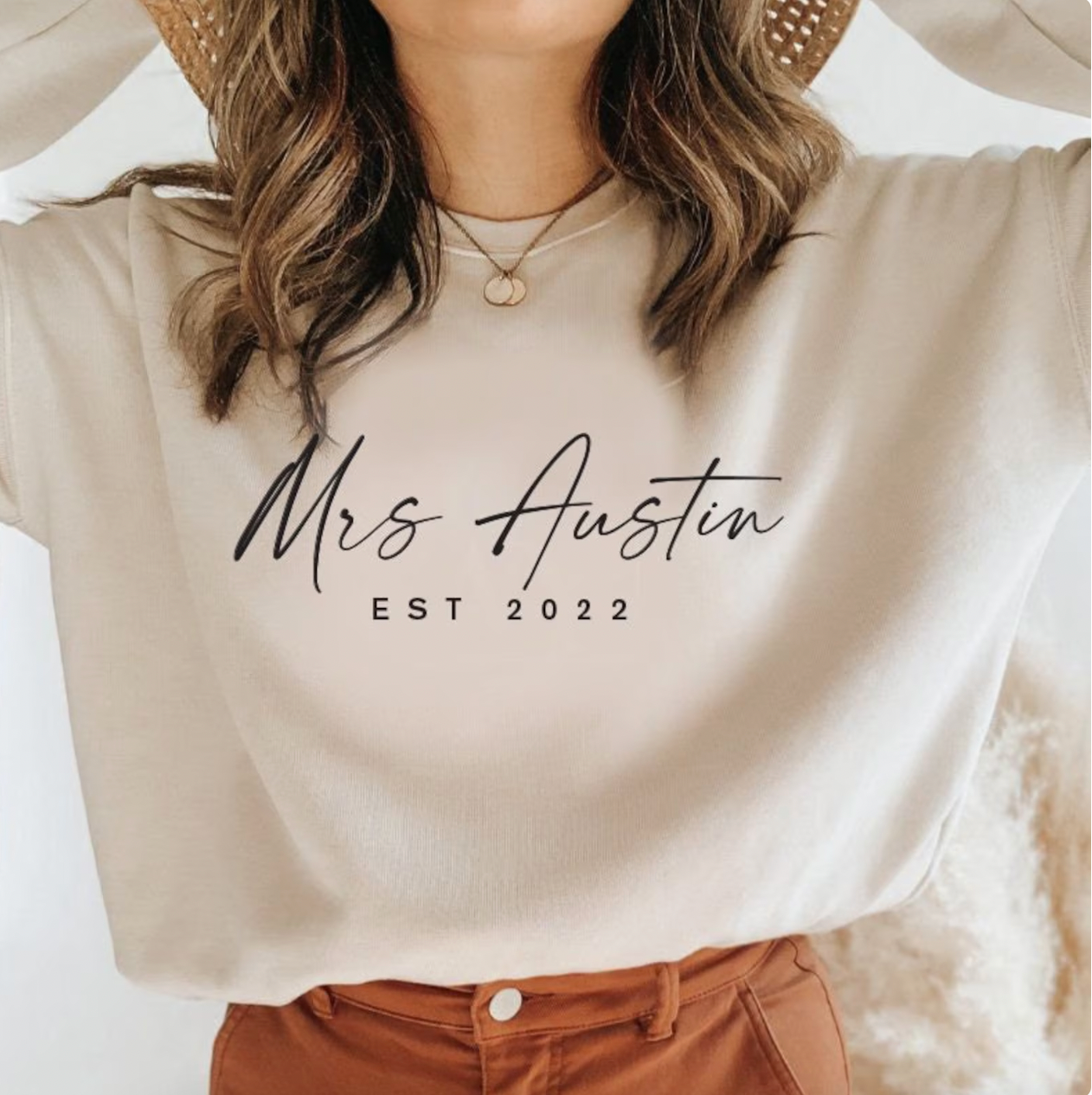 Personalized Tan Crewneck for Brides