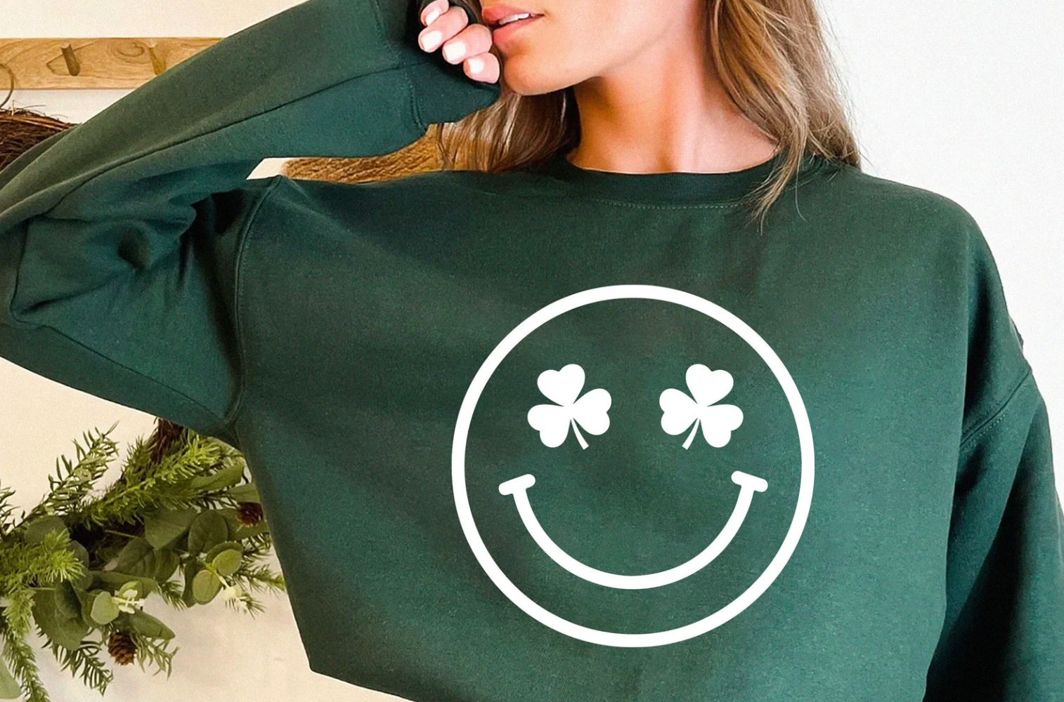 Smiley Face St. Patricks Day Green Crewneck