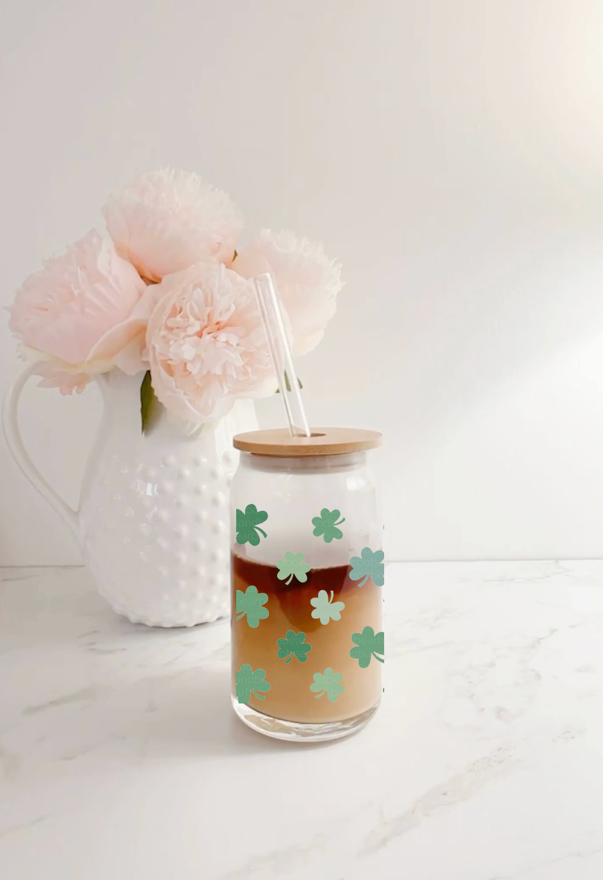St. Patricks Day Cup With Bamboo Lid & Glass Straw