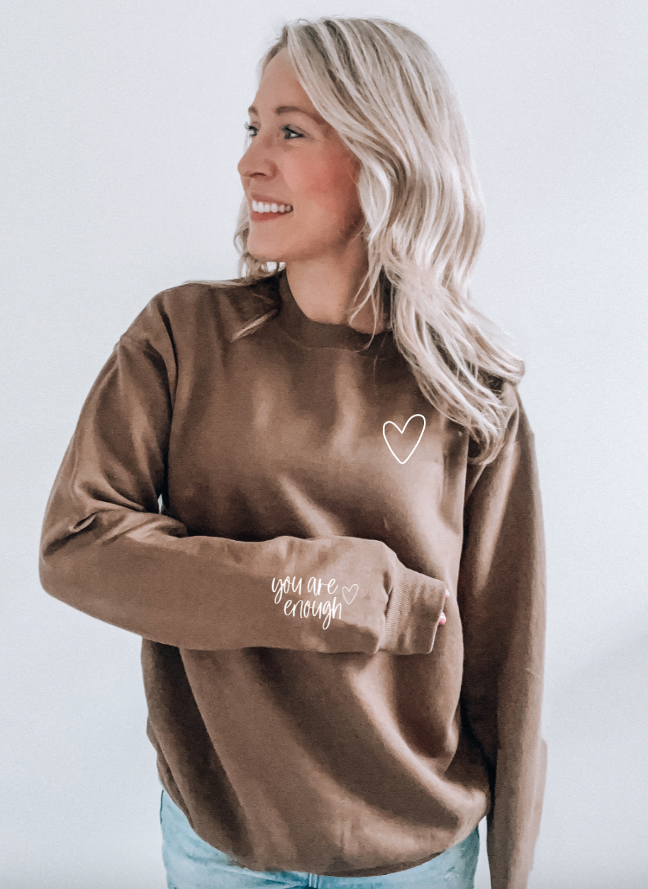 You Are Enough Brown Crewneck