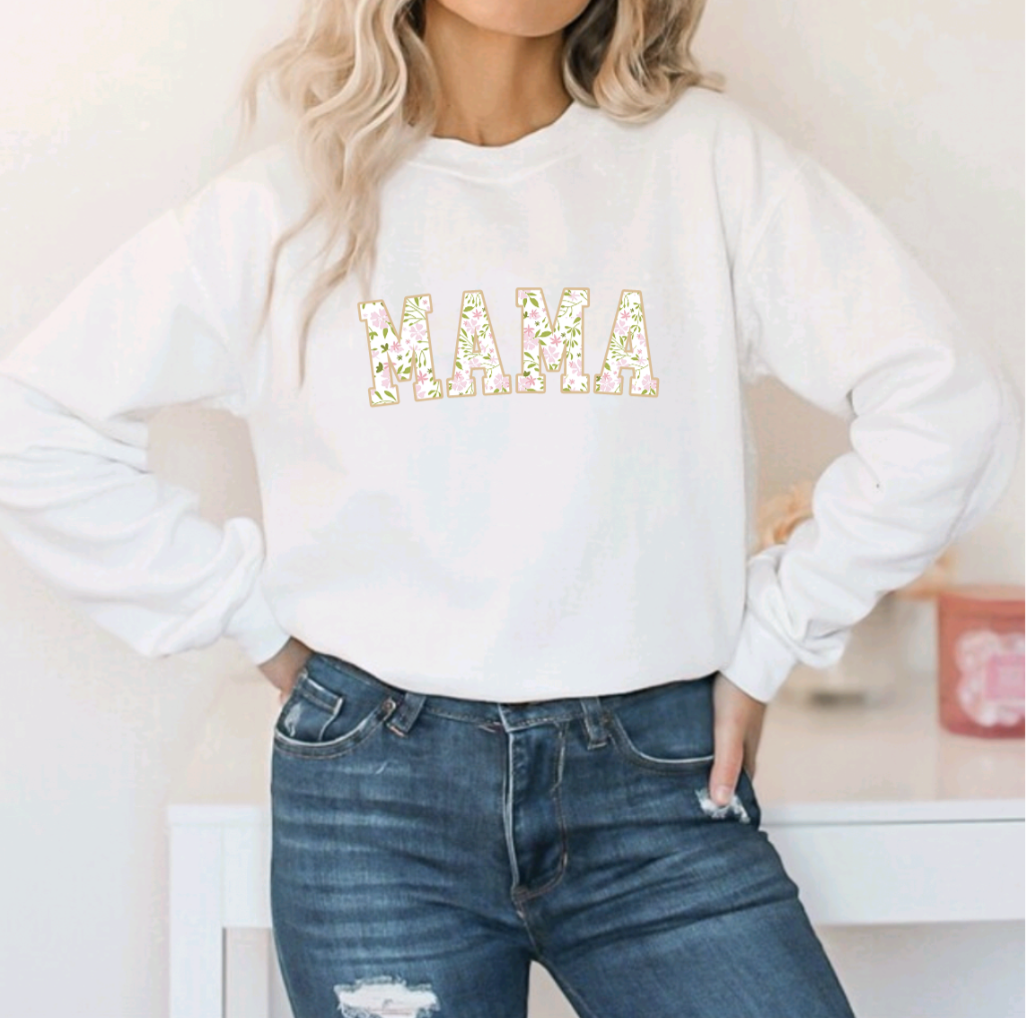 Mama Floral White Crewneck