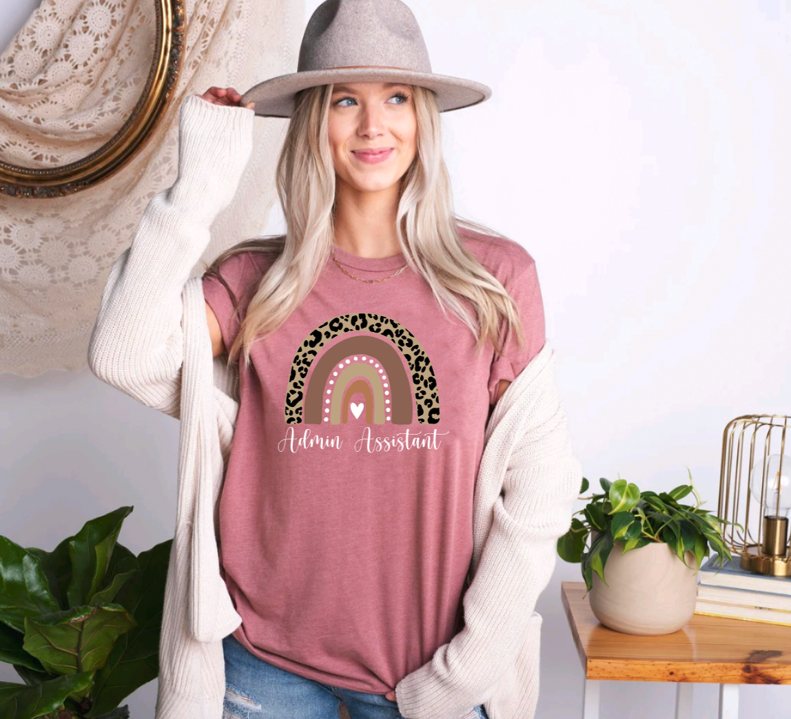 Administrative Assistant Leopard Rainbow Mauve Teaching Tee
