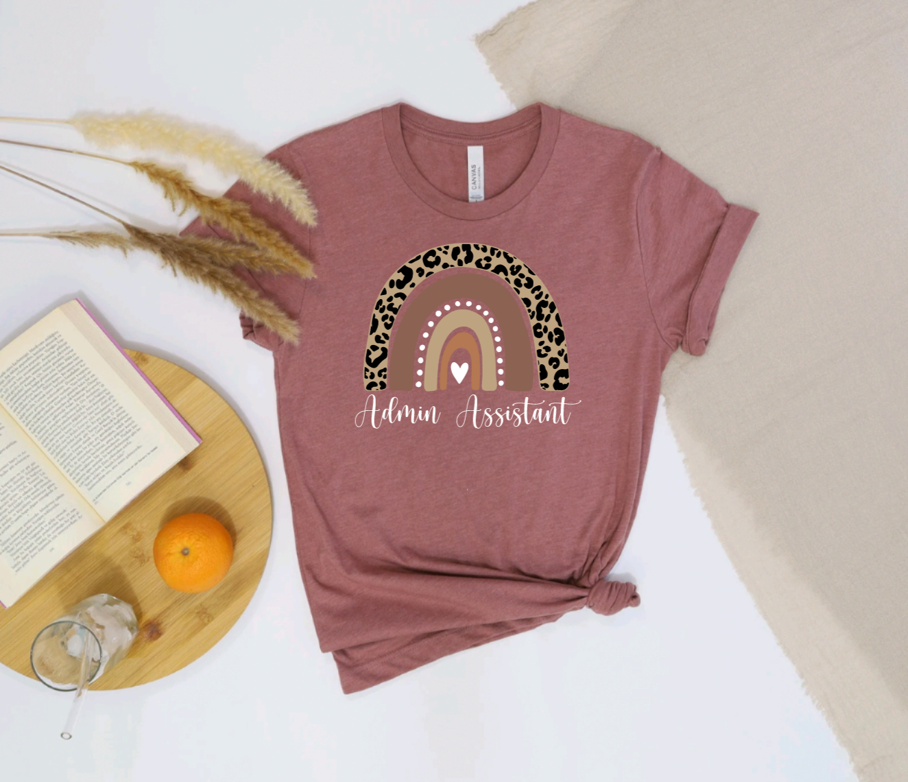 Administrative Assistant Leopard Rainbow Mauve Teaching Tee