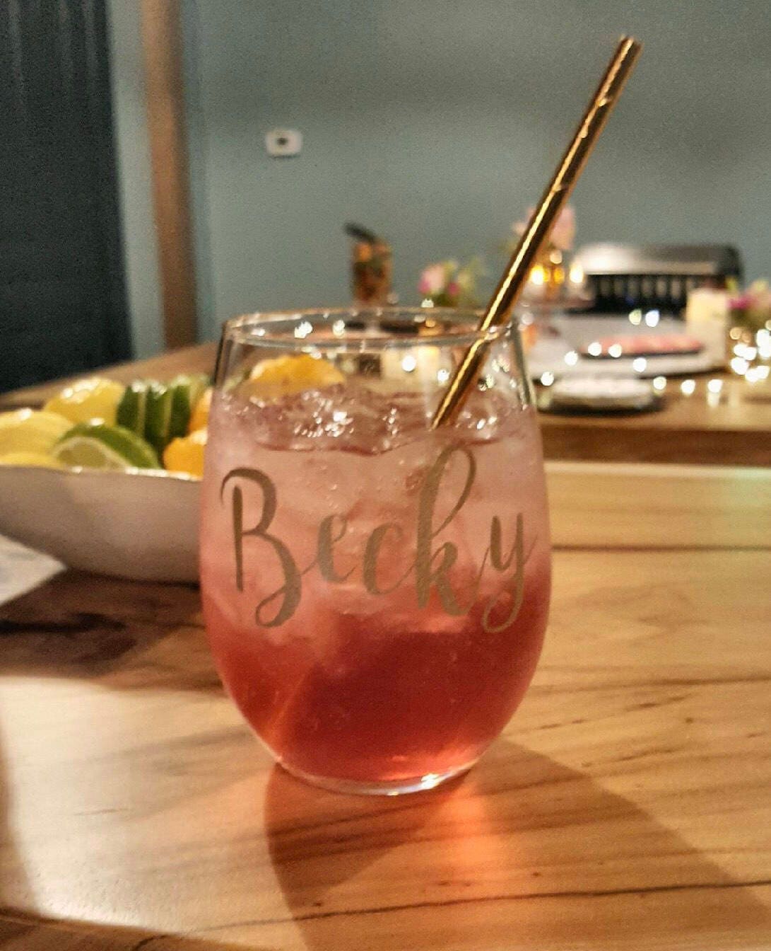 Personalized Gold Stemless Wine Glass