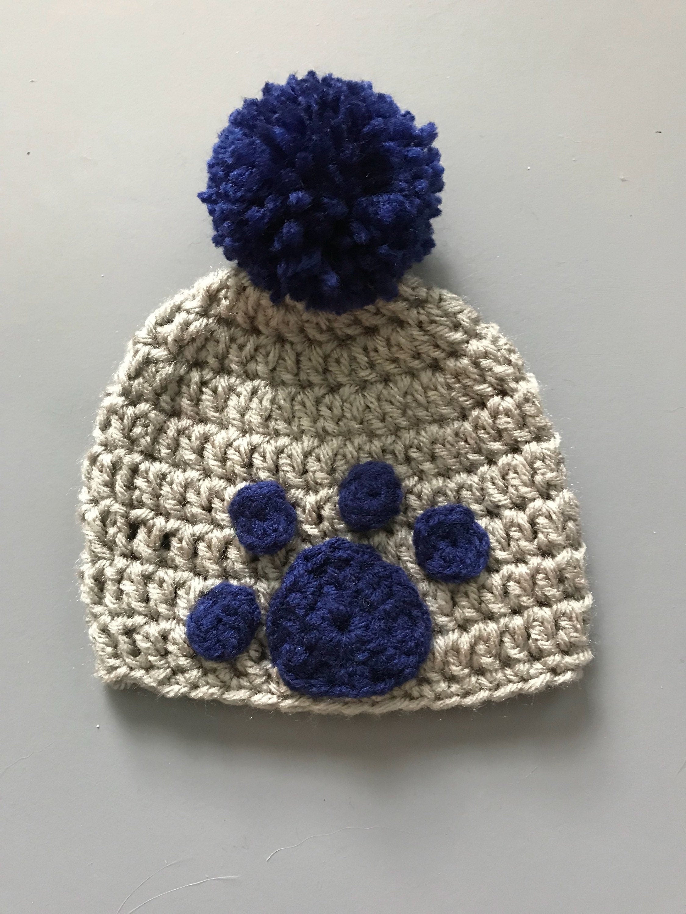 Grey Handmade Paw Print Football Beanie