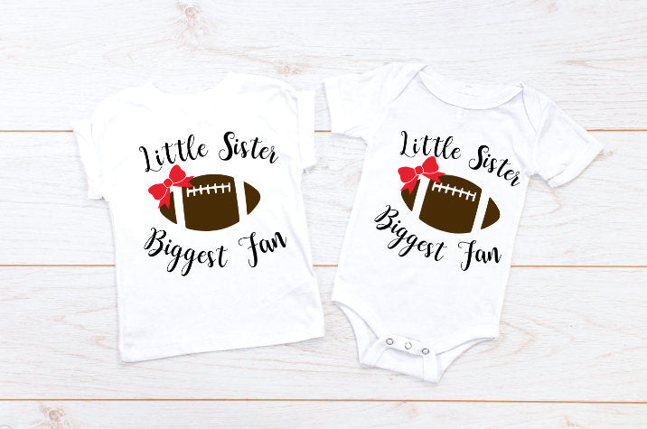 Personalized Little Sister Biggest Fan Football White Bodysuit for Babies