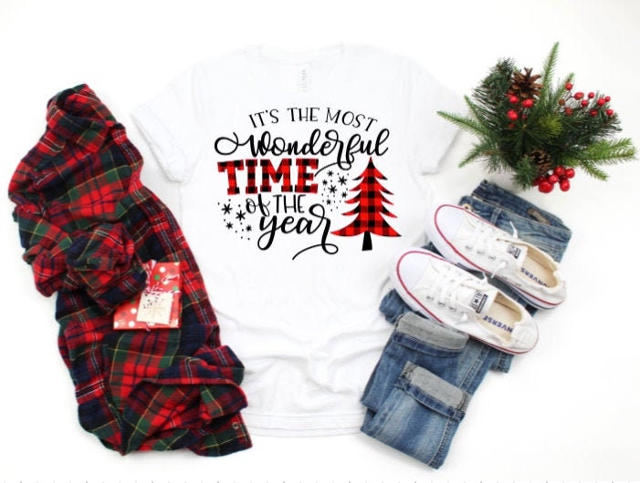 It's The Most Wonderful Time Of The Year Buffalo Plaid White Christmas T-Shirt
