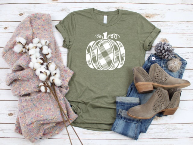 Plaid Pumpkin Olive Green Fall Shirt