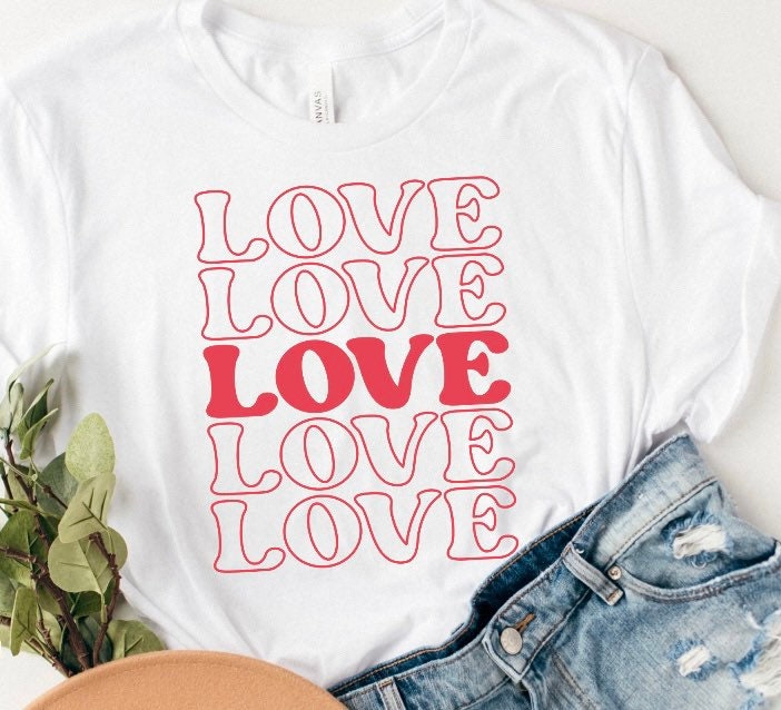 Love Retro Valentines Day White Tee