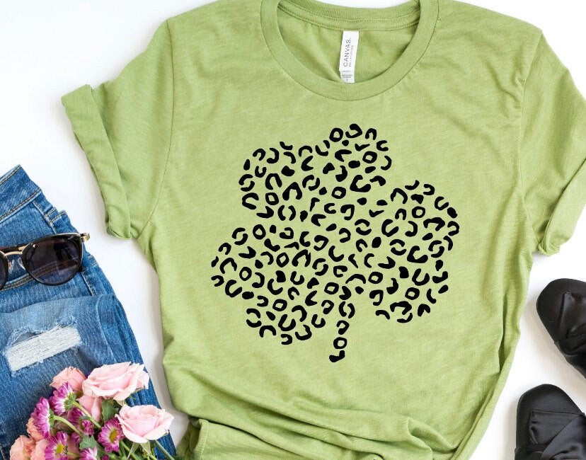 Leopard Clover Saint Patricks Day Green Tee
