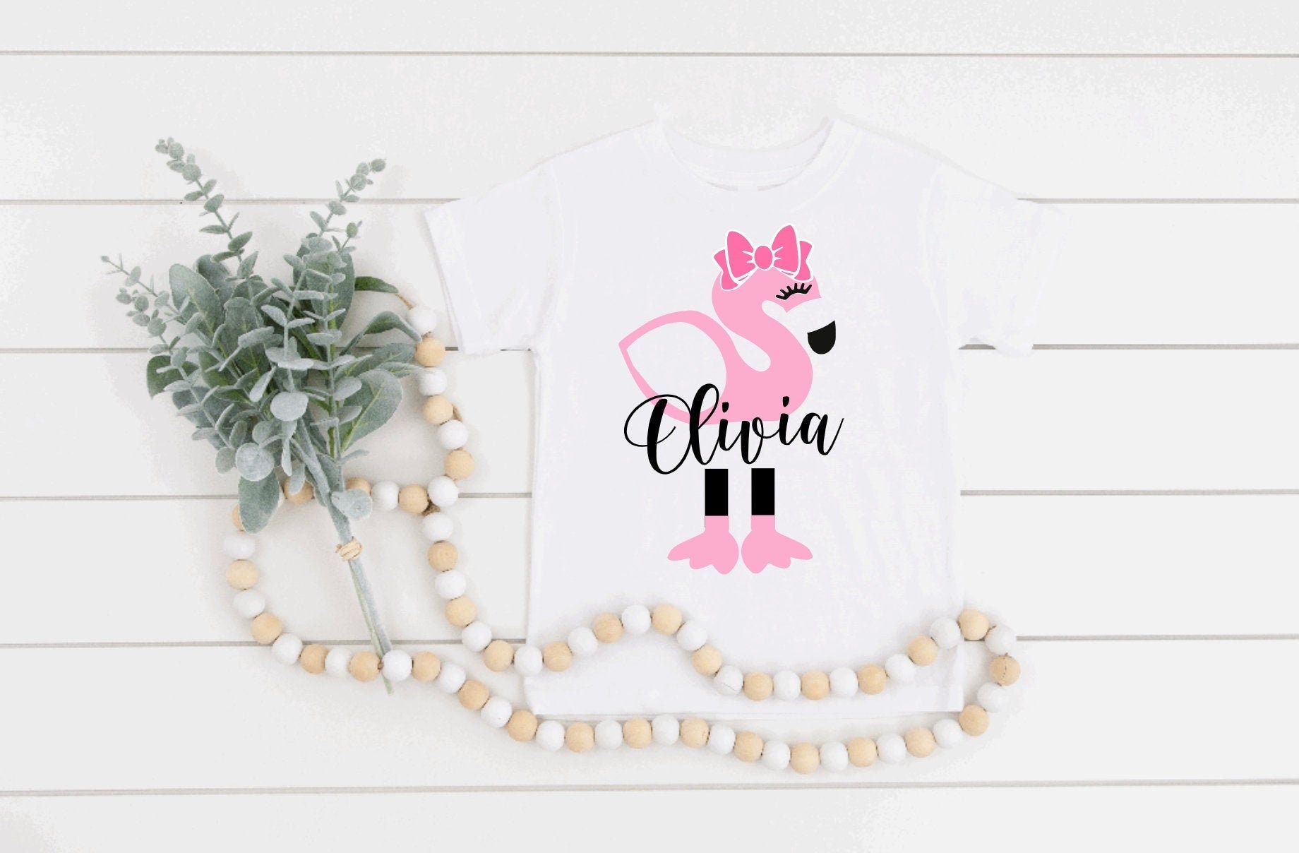 Personalized Flamingo White Tee