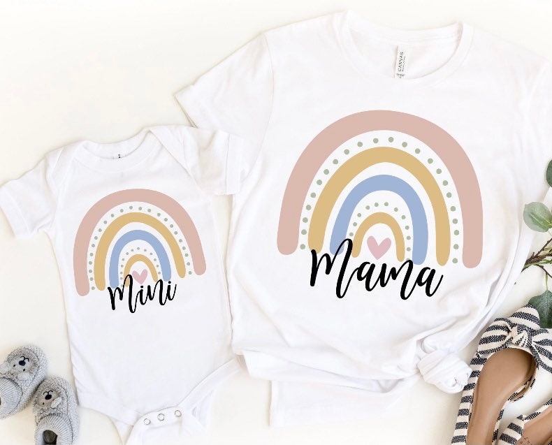 Mama and Mini Rainbow White Tees