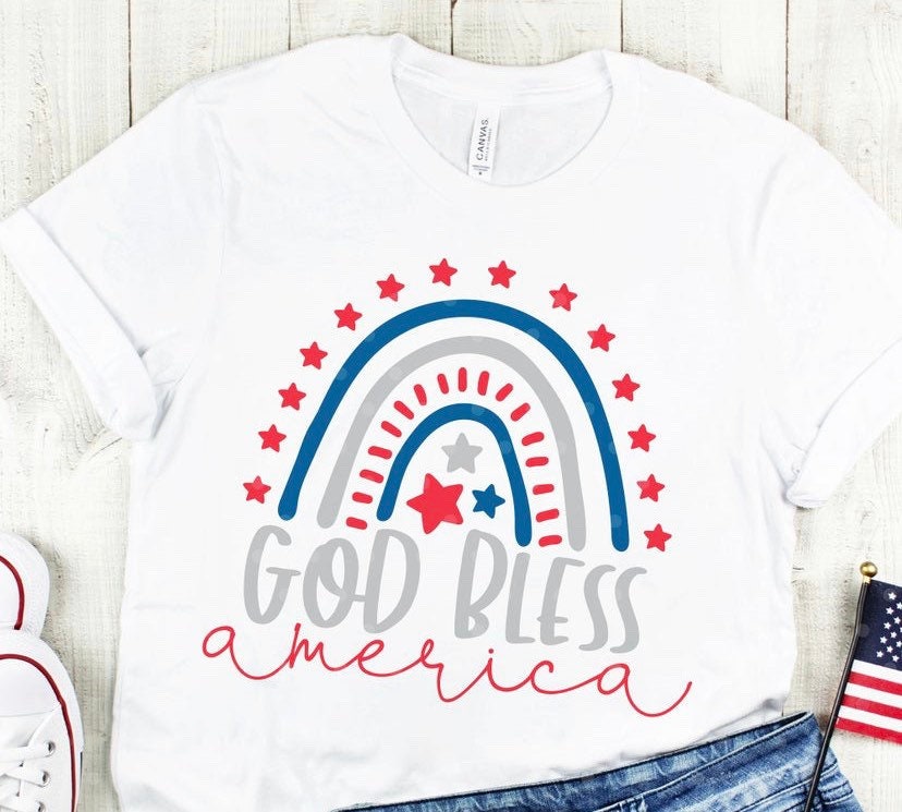 God Bless America Fourth of July Rainbow Tee