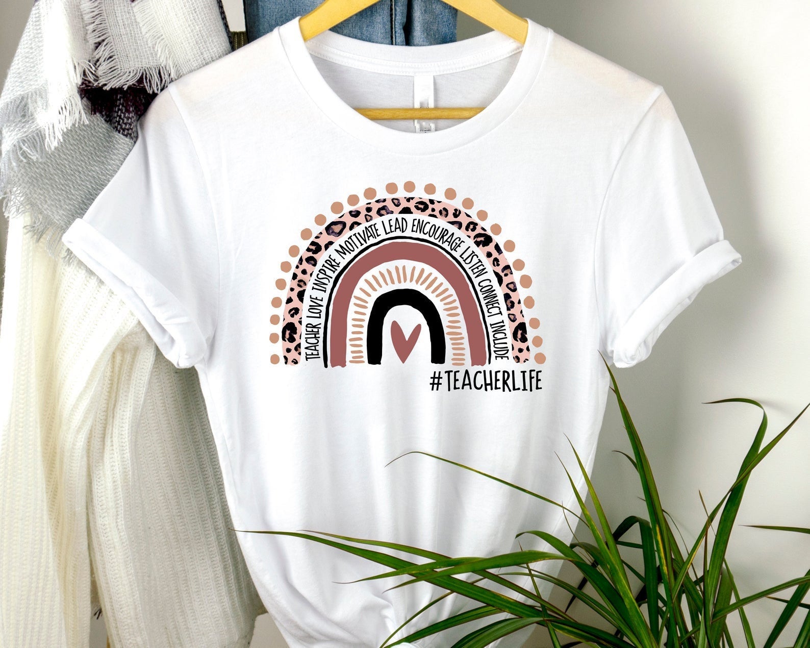 Teacher Life Rainbow White Tee