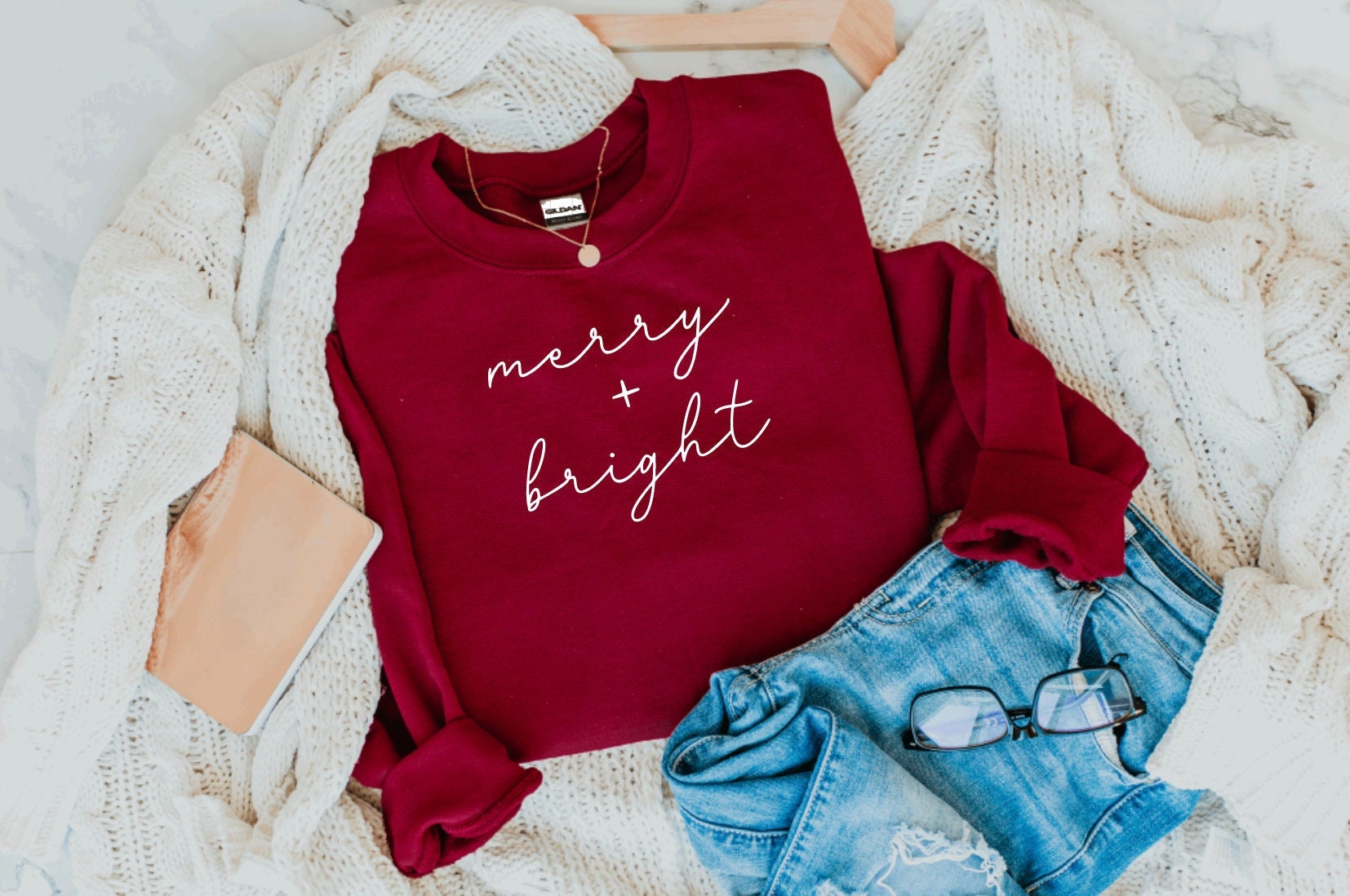 Merry & Bright Deep Red Christmas Crewneck