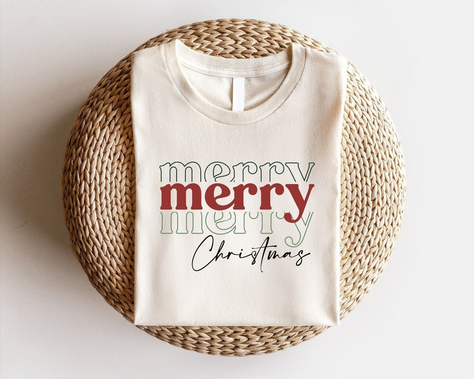 Merry Merry Merry Christmas Retro Tan T-Shirt