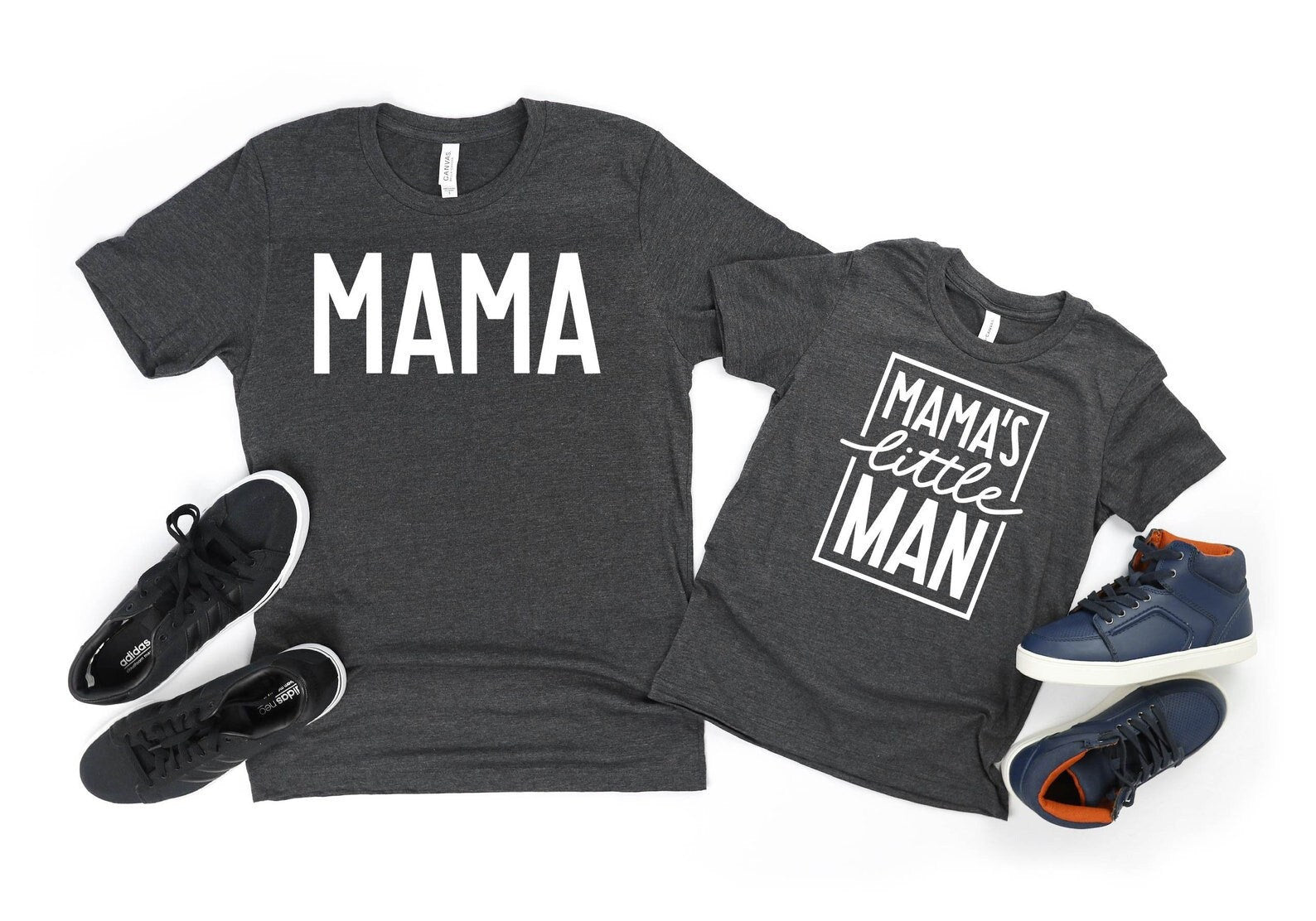 Mama Mama and Mamas Little Man Grey Matching Shirts for Mom and Son