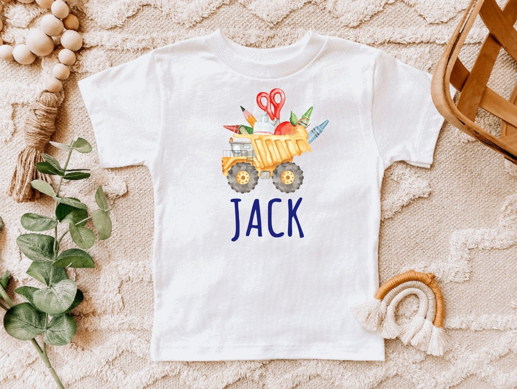 Personalized Back To School Excavator White Shirt for Kids