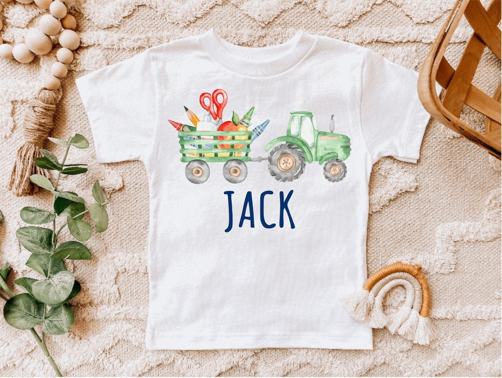 Personalized Back To School Tractor White Shirt for Kids