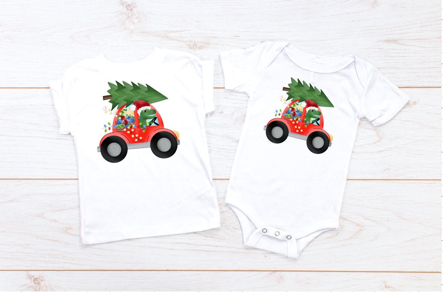 Dinosaur Christmas Car Shirt for Toddlers