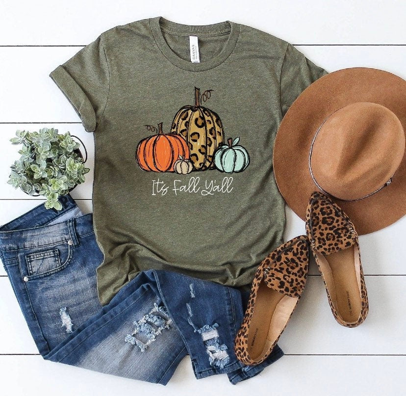 It's Fall Y'all Leopard Olive Green Shirt