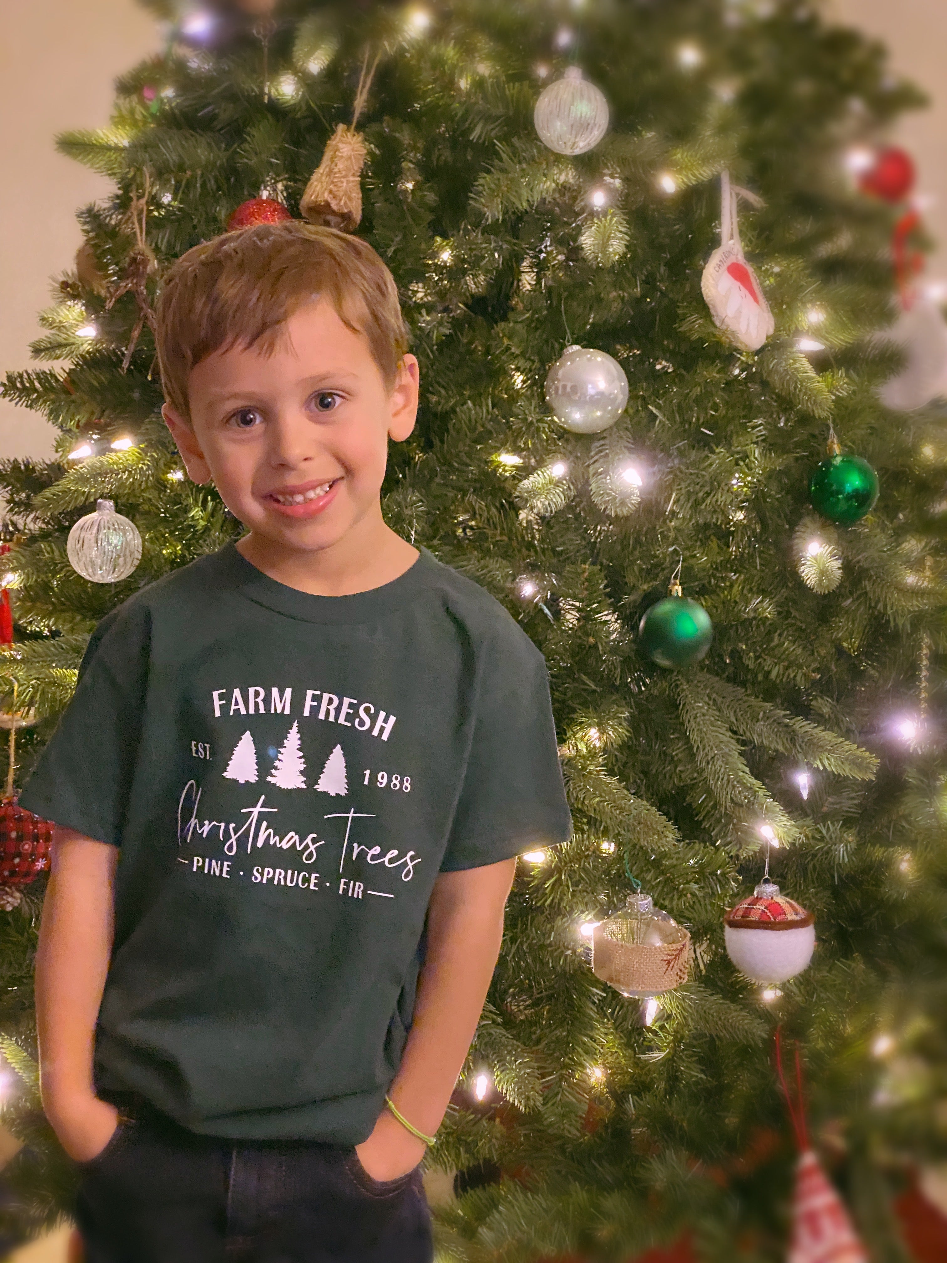 Farm Fresh Christmas Tree Forrest Green Shirt for Kids