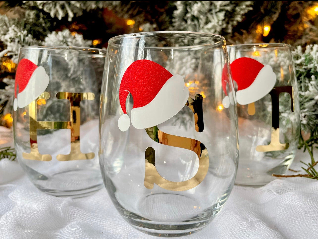 Personalized Stemless Santa Hat Christmas Wine Glass