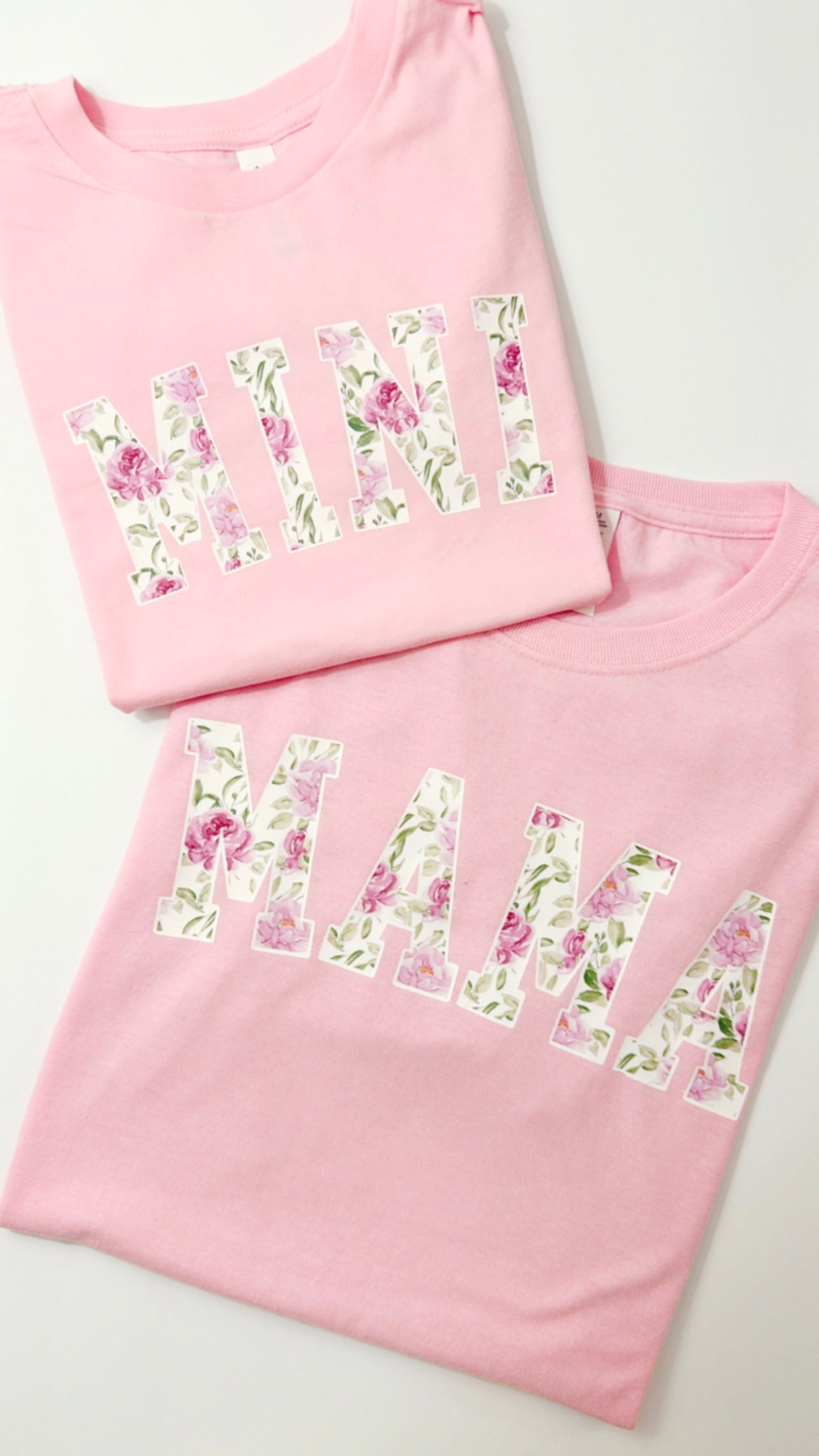 Mommy and Me Spring Floral Matching Pink T-Shirt Set